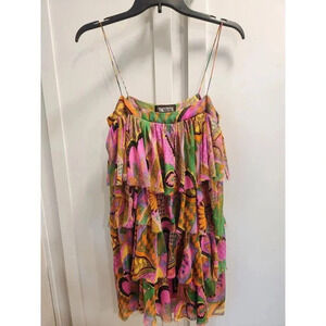 Tracy Feith 100% Silk Floral Mod Print Tiered Sleeveless Blouse Top Pink Sz XS